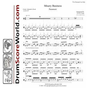 Paramore - Misery Business - Drum Sheet & Play-Along Track